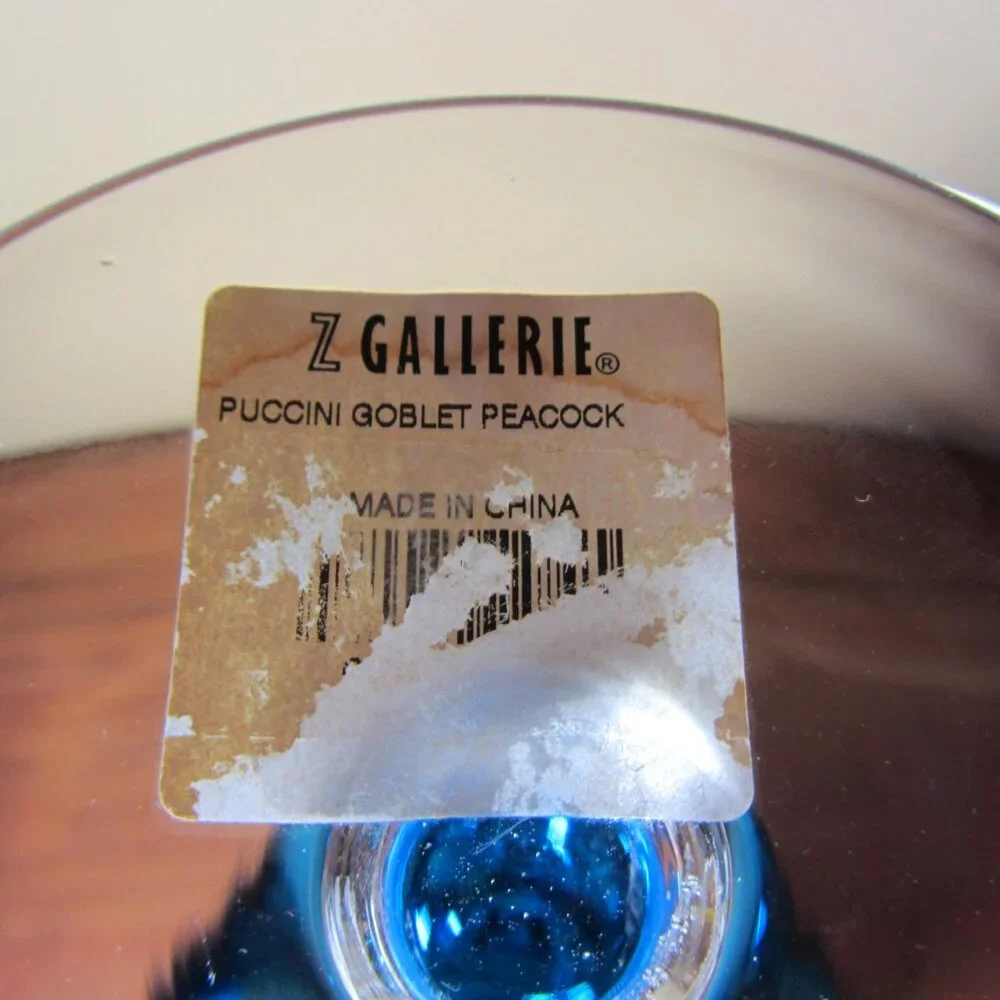 28 oz Z. Gallerie Puccini goblet wine glass peacock blue NWT (W5027)